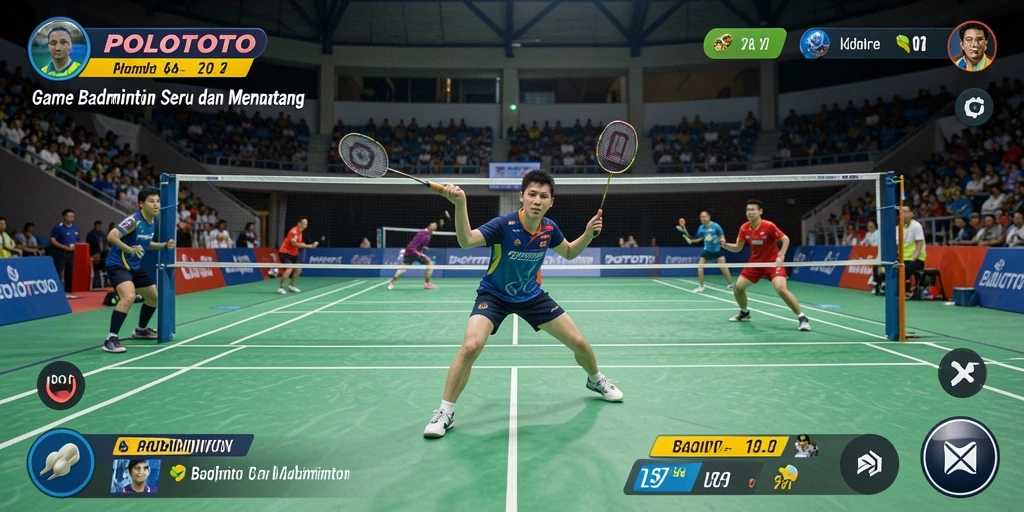 Tampilan antarmuka dan fungsi game Badminton POLOTOTO yang menakjubkan.