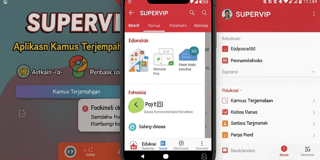Antarmuka pengguna SUPERVIP yang menarik dan fungsional untuk Kamus Terjemahan.