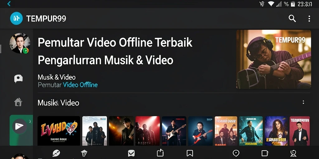 Antarmuka TEMPUR99 yang memudahkan pemutaran video offline.