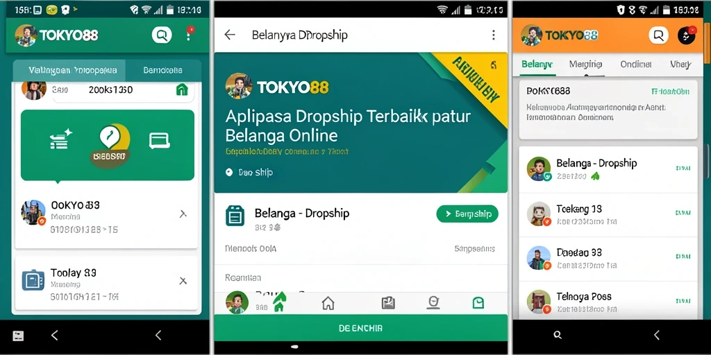 Tampilan antarmuka aplikasi TOKYO88 dengan fitur dropship yang mudah diakses.